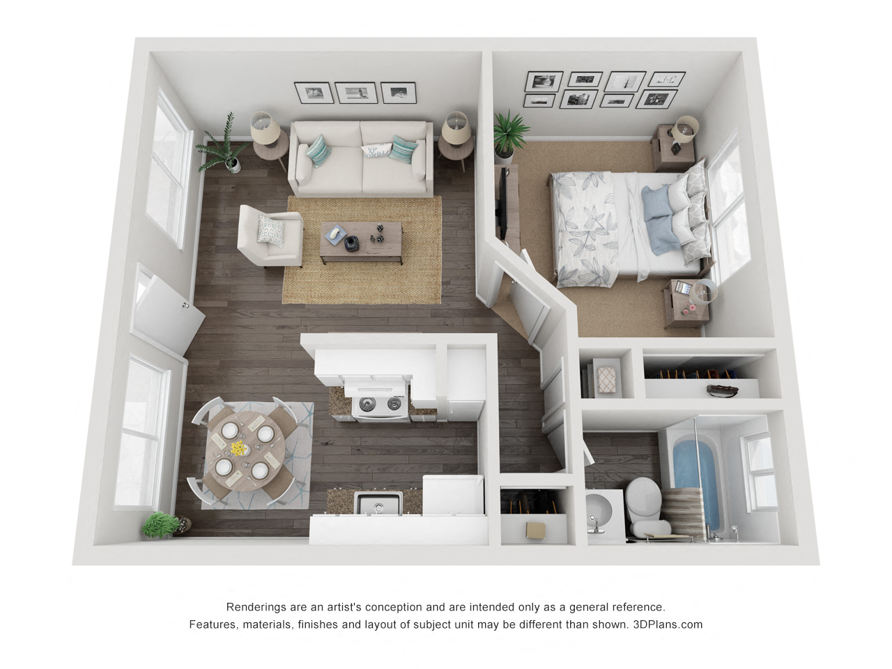 Floor plan for 1 bed, 1 bath, 482 sqft